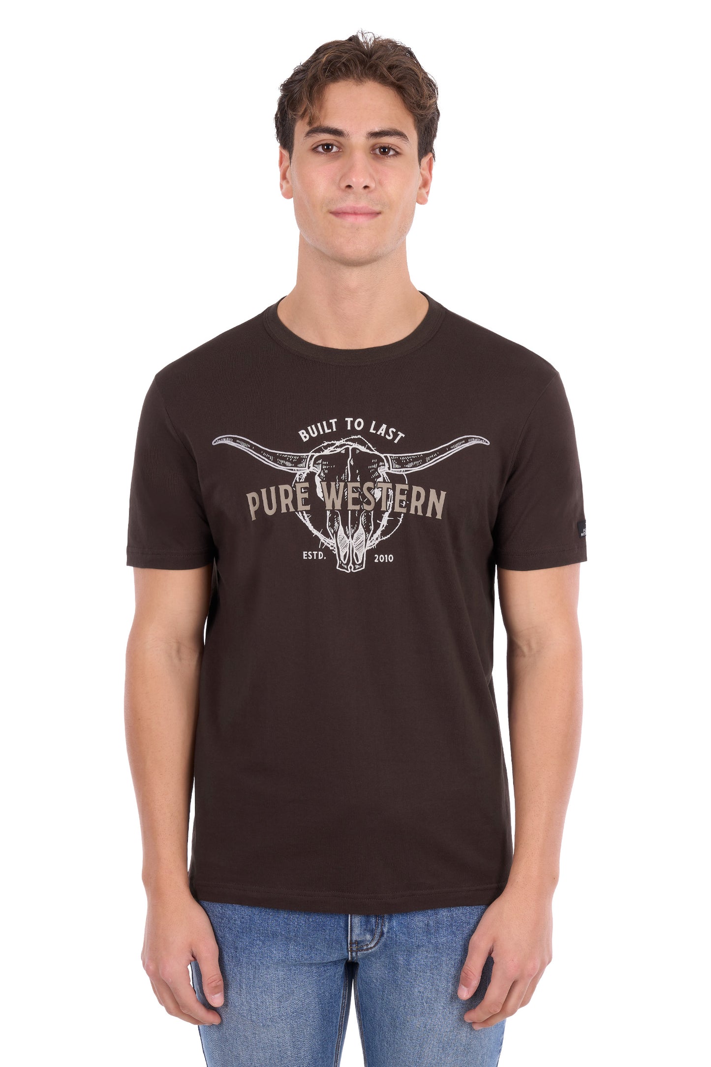 P6S1503313 Pure Western Men's Tony SS Tee Chocolate