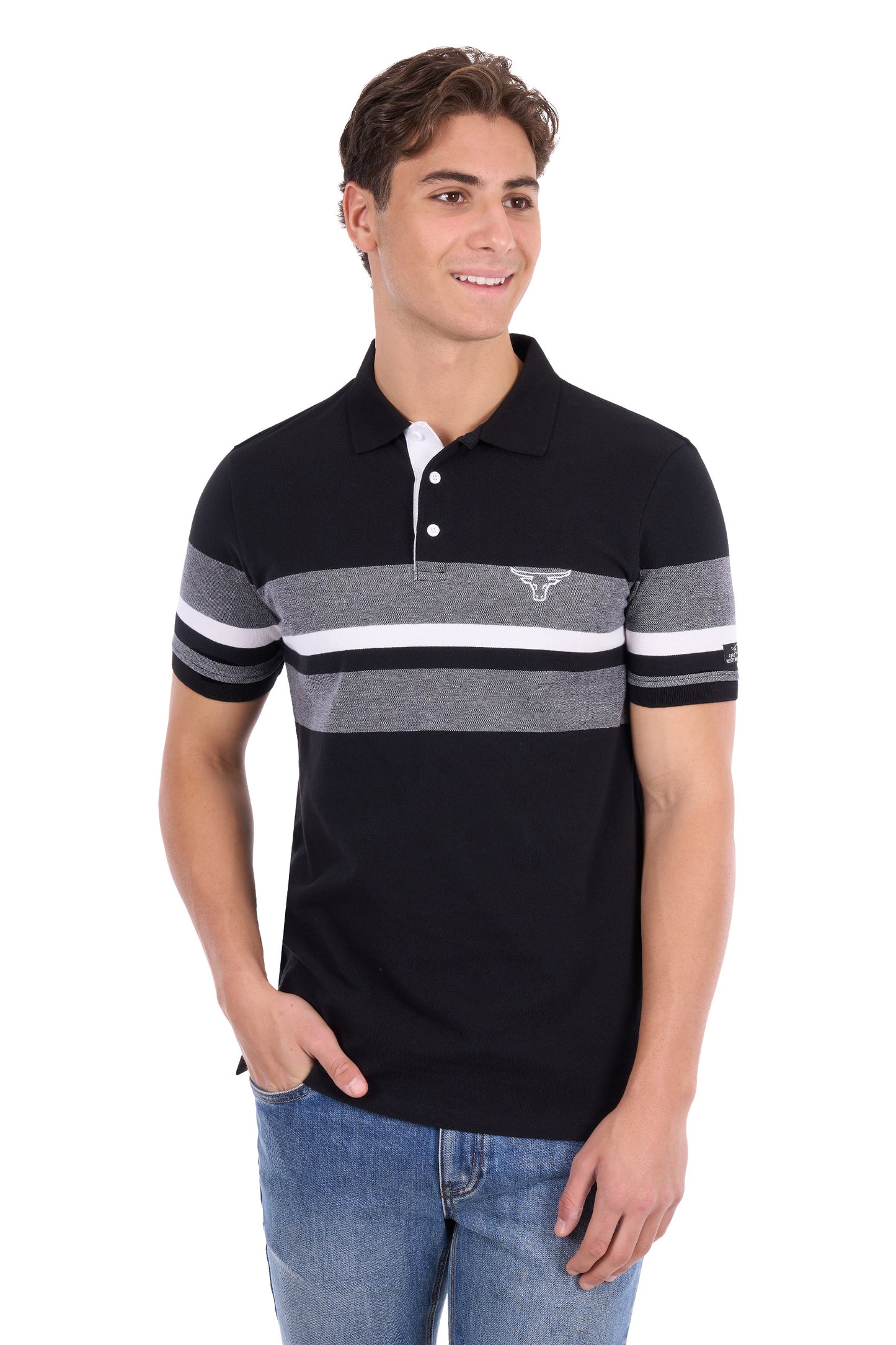 P6S1505321 Pure Western Men's Brett SS Polo Black/White