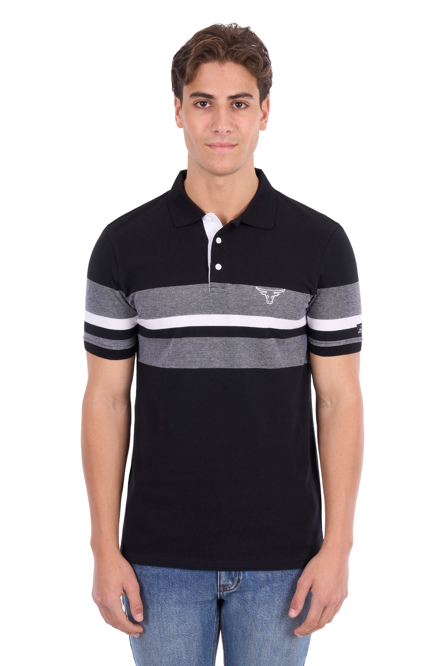 P6S1505321 Pure Western Men's Brett SS Polo Black/White