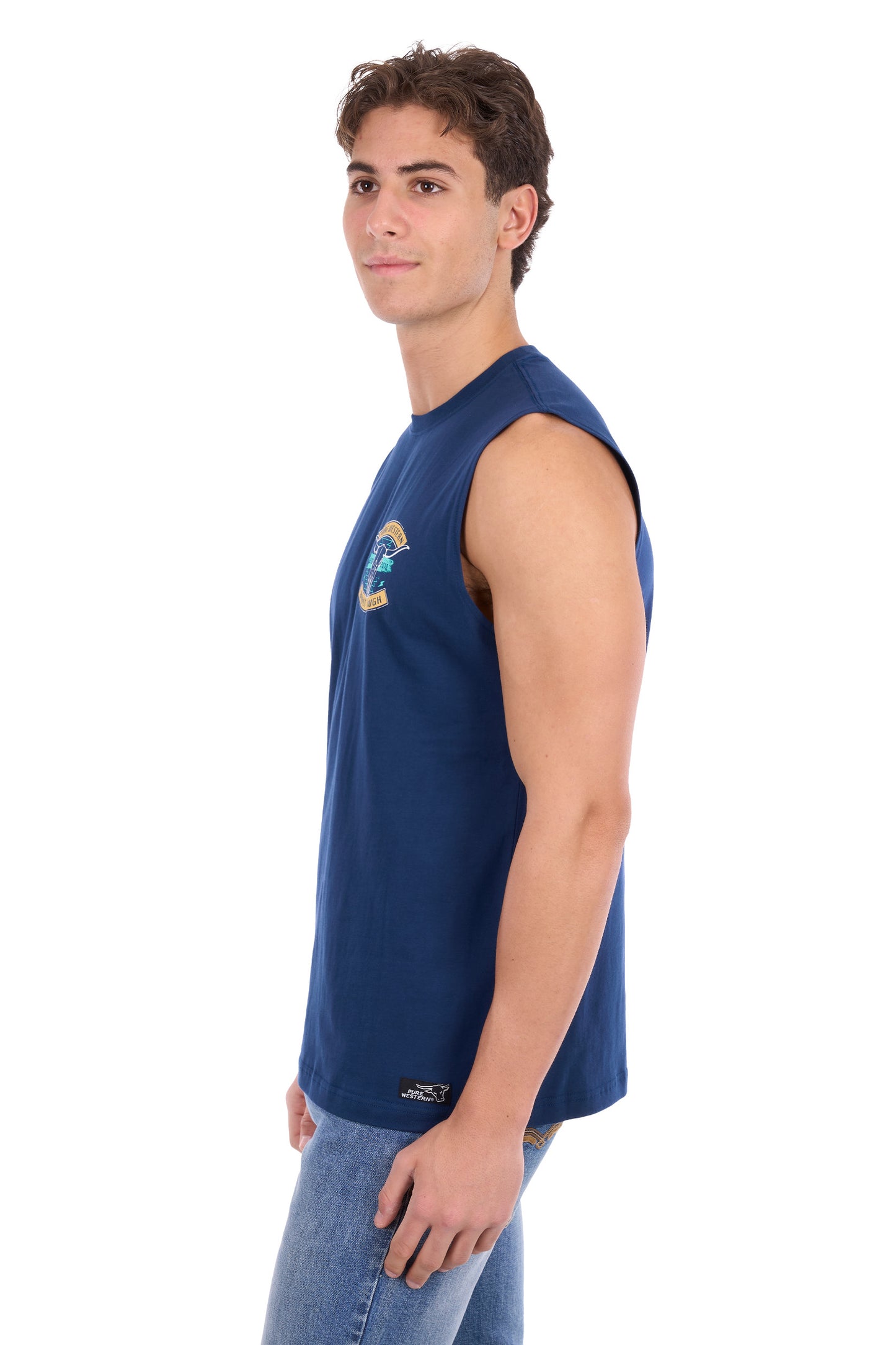 P6S1510319 Pure Western Men's Dale Muscle Tank Navy
