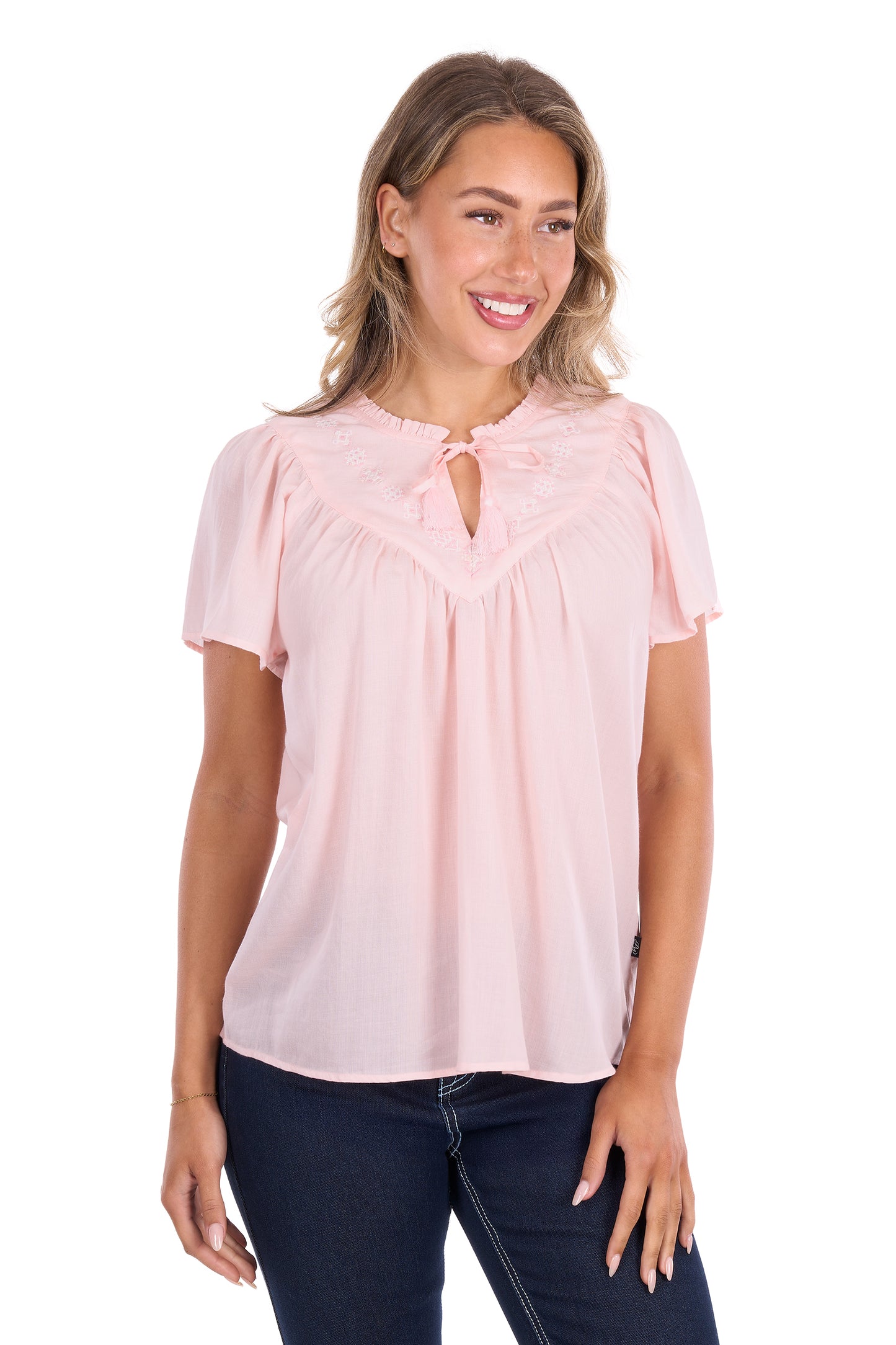 P6S2504261 Pure Western Women's Leslie SS Blouse Blush
