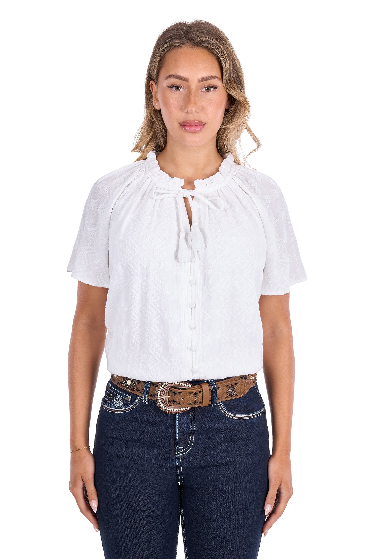 P6S2509194 Pure Western Women's Piper SS Blouse White