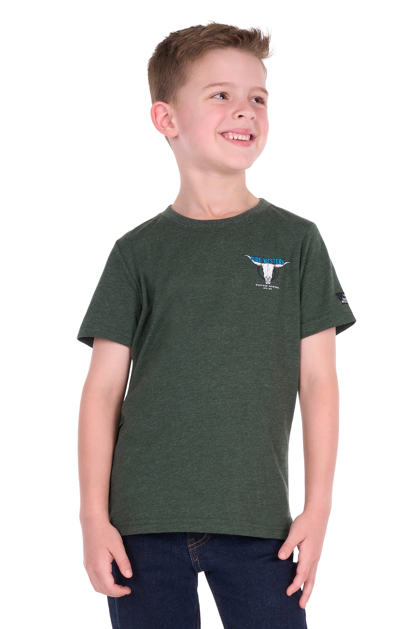 P6S3503313 Pure Western Boy's Tony SS Tee Green Marble