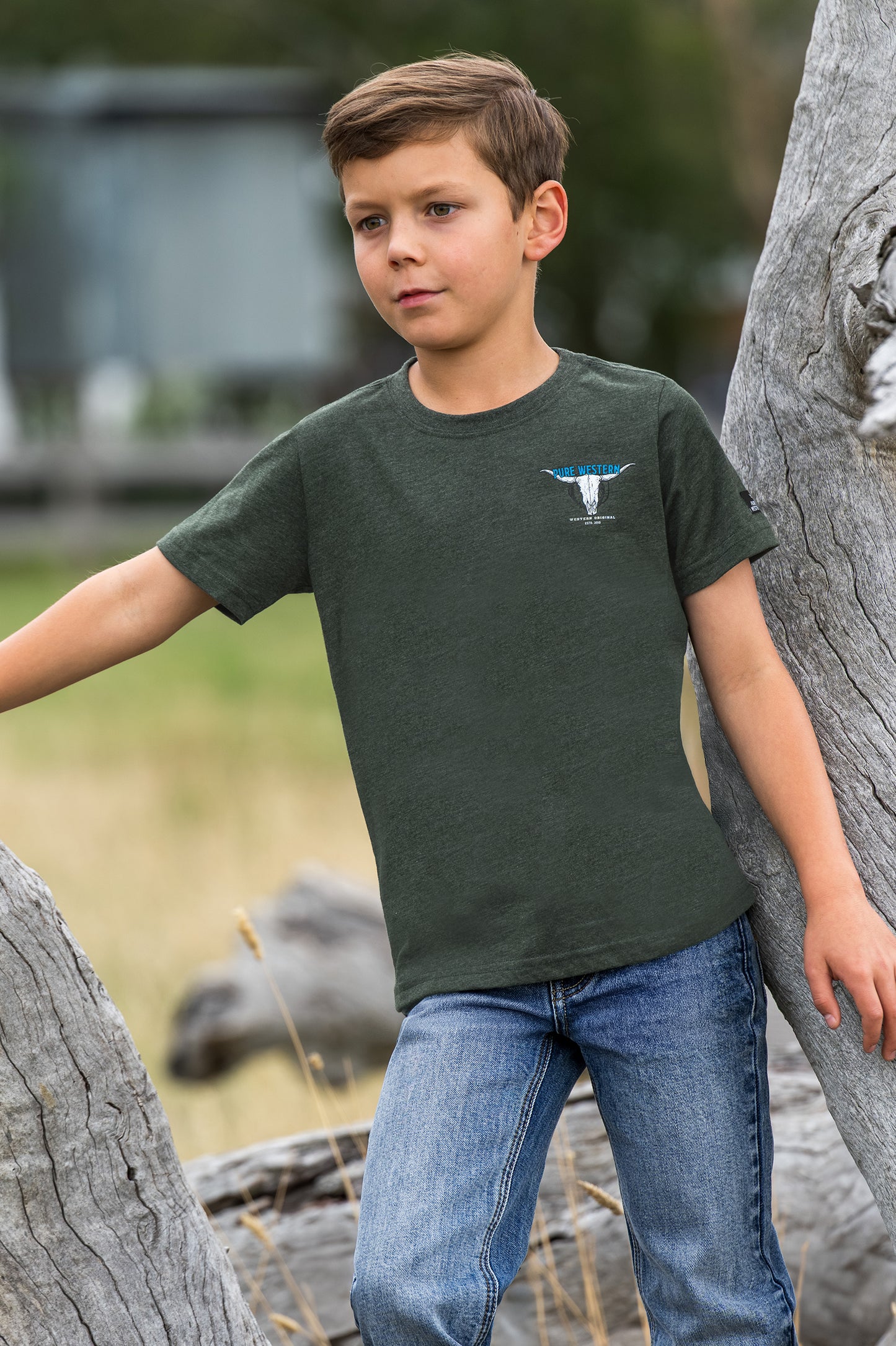 P6S3503313 Pure Western Boy's Tony SS Tee Green Marble