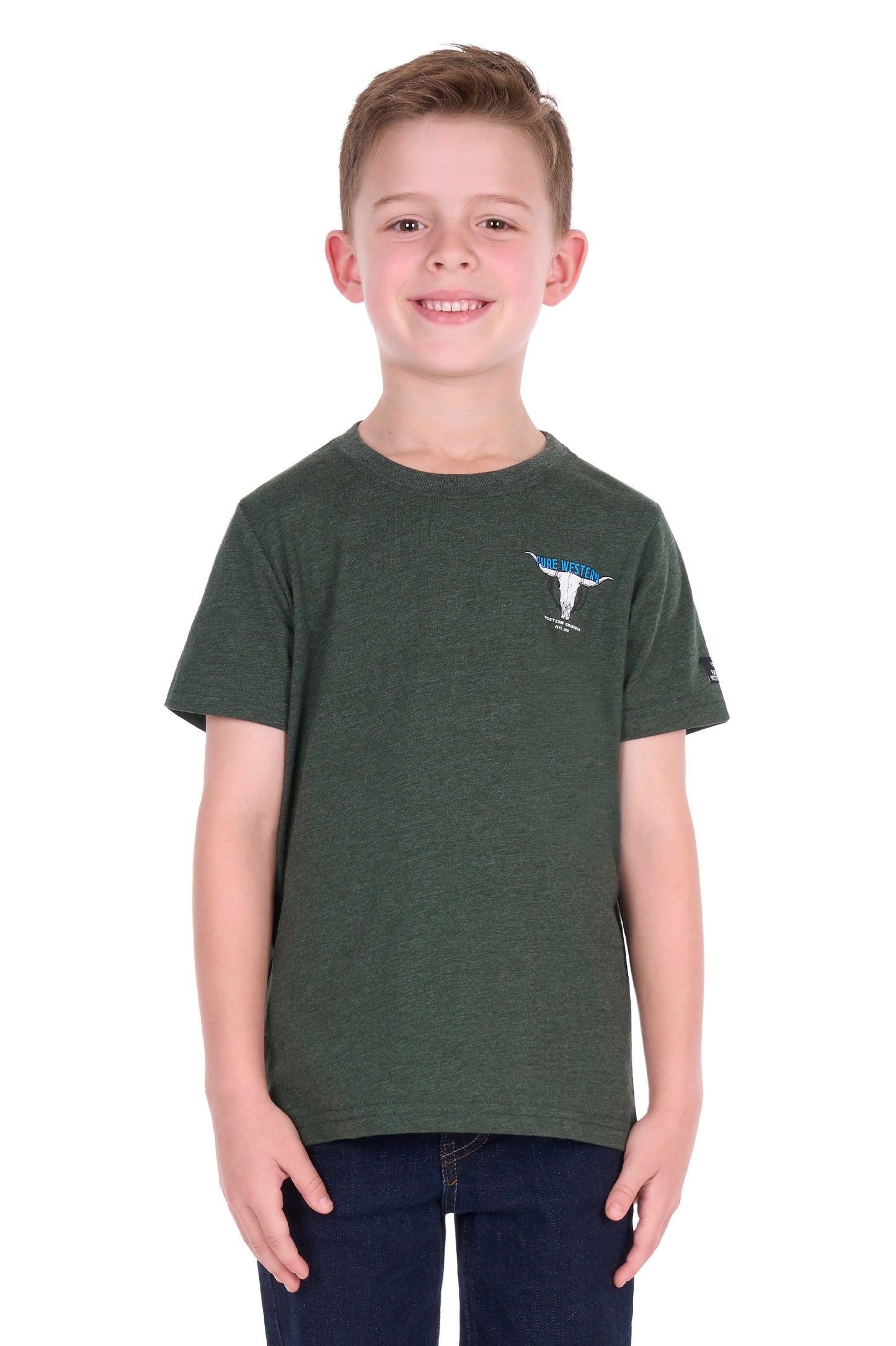 P6S3503313 Pure Western Boy's Tony SS Tee Green Marble