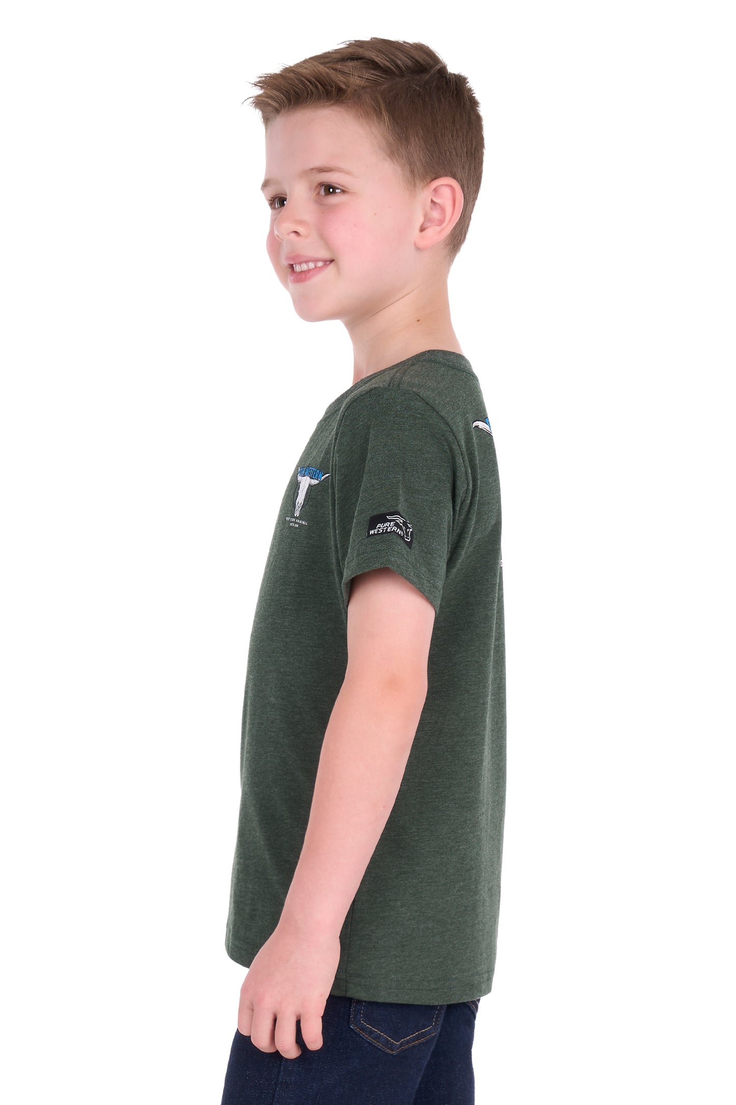 P6S3503313 Pure Western Boy's Tony SS Tee Green Marble