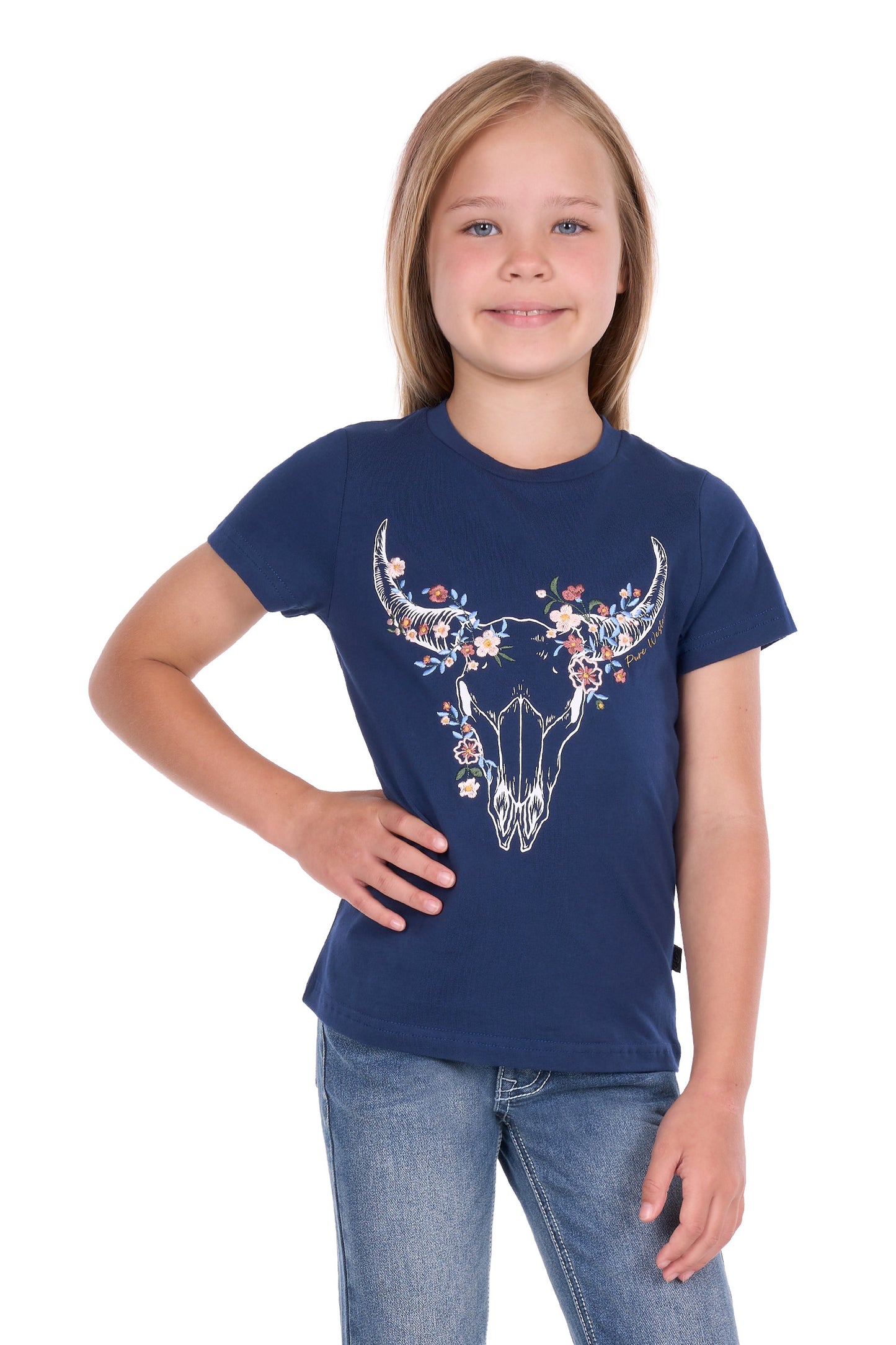 P6S5501292 Pure Western Girl's Bindi SS Tee Navy