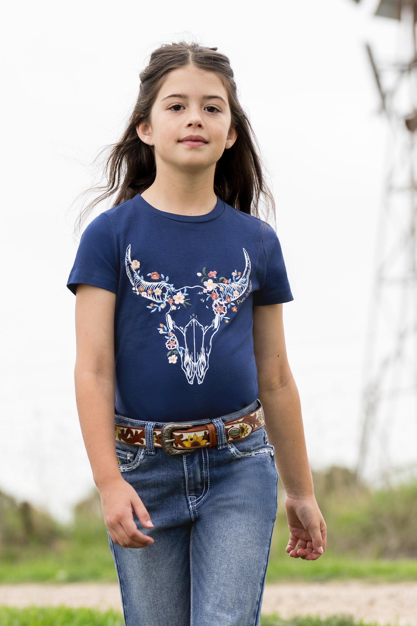 P6S5501292 Pure Western Girl's Bindi SS Tee Navy