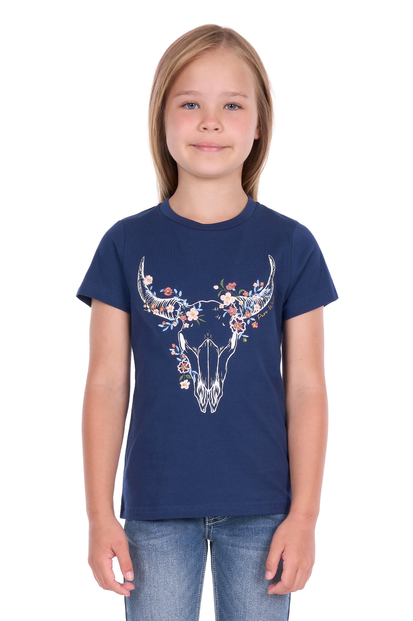 P6S5501292 Pure Western Girl's Bindi SS Tee Navy