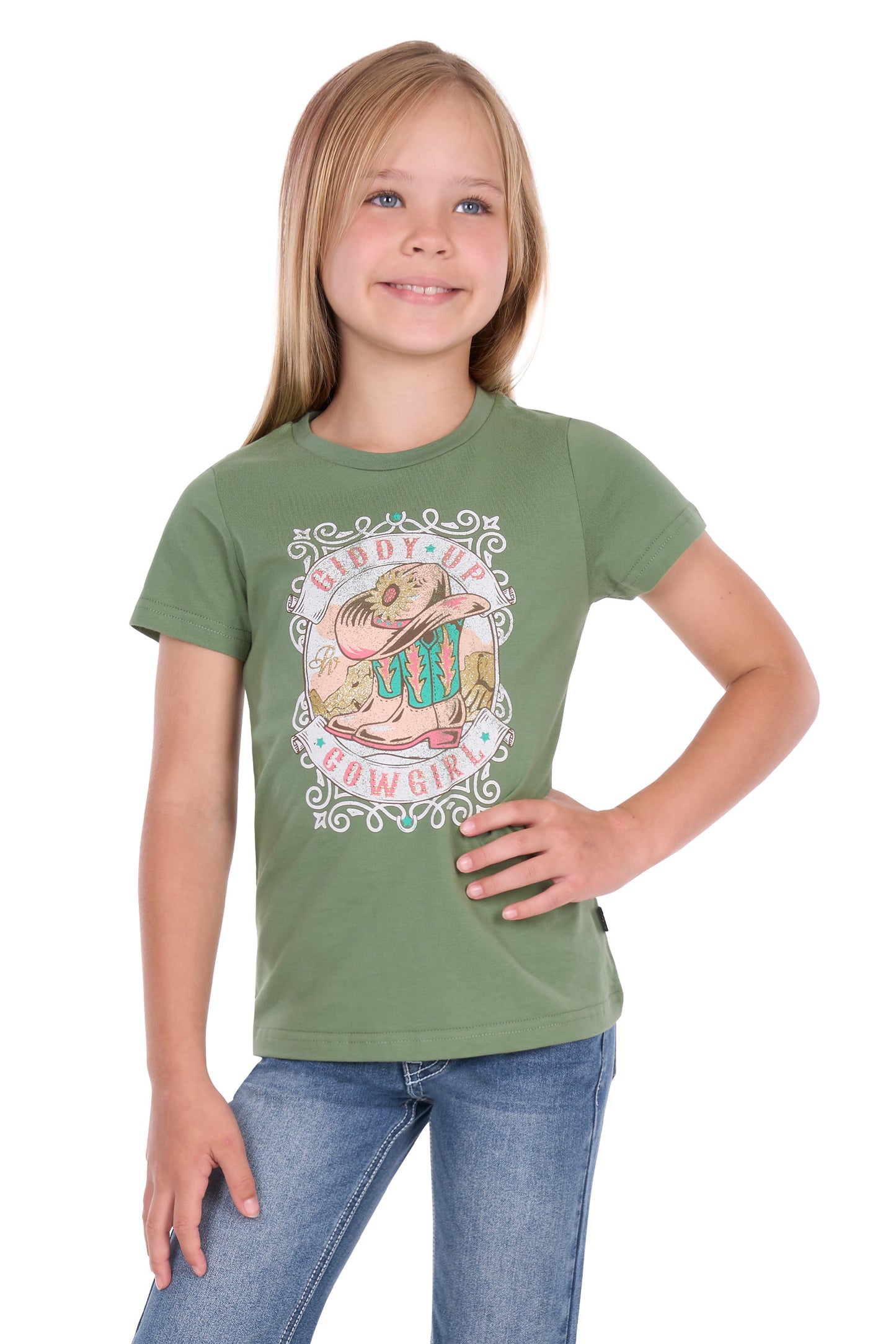 P6S5501293 Pure Western Girl's Ella SS Tee Moss