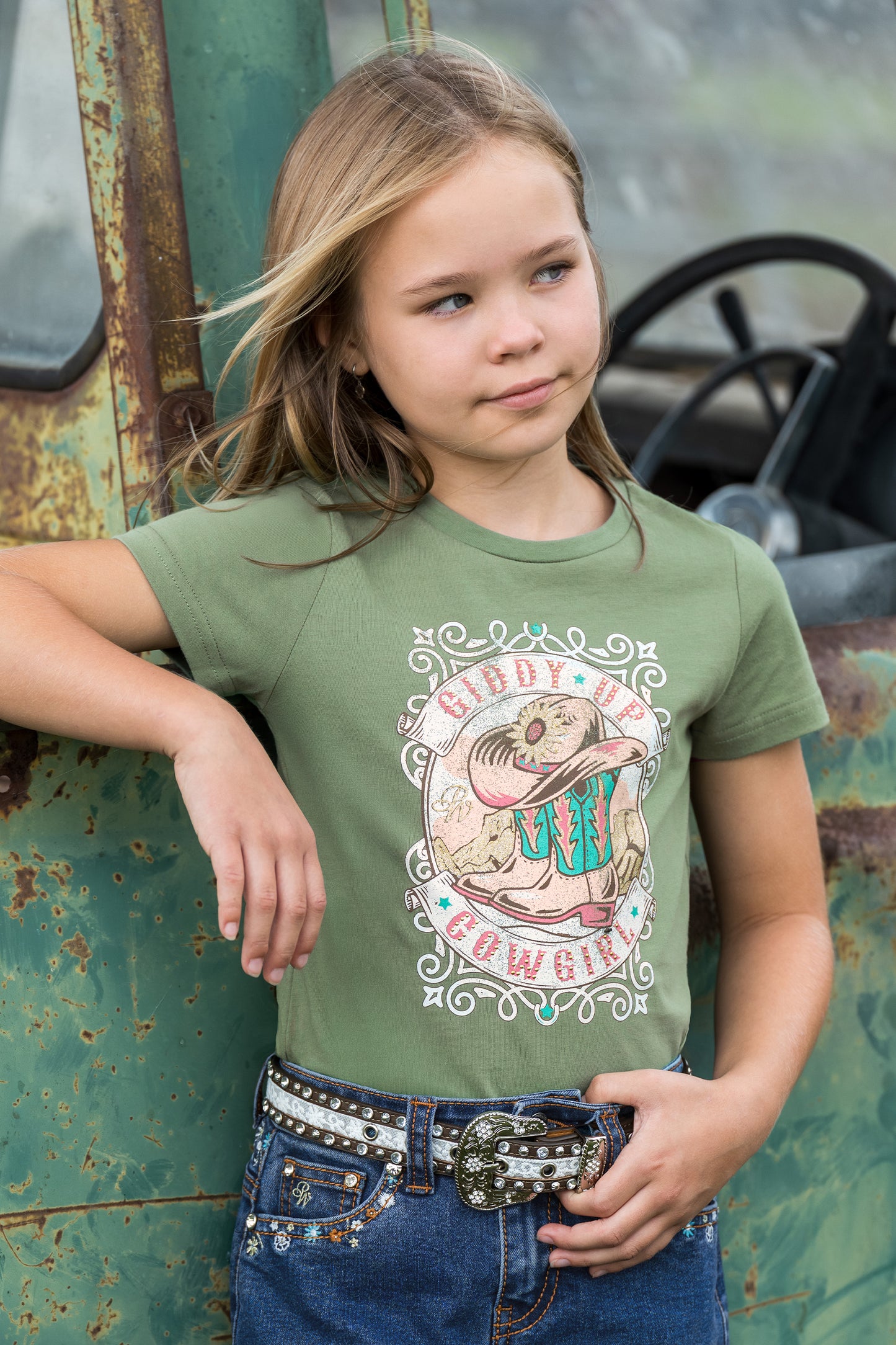 P6S5501293 Pure Western Girl's Ella SS Tee Moss