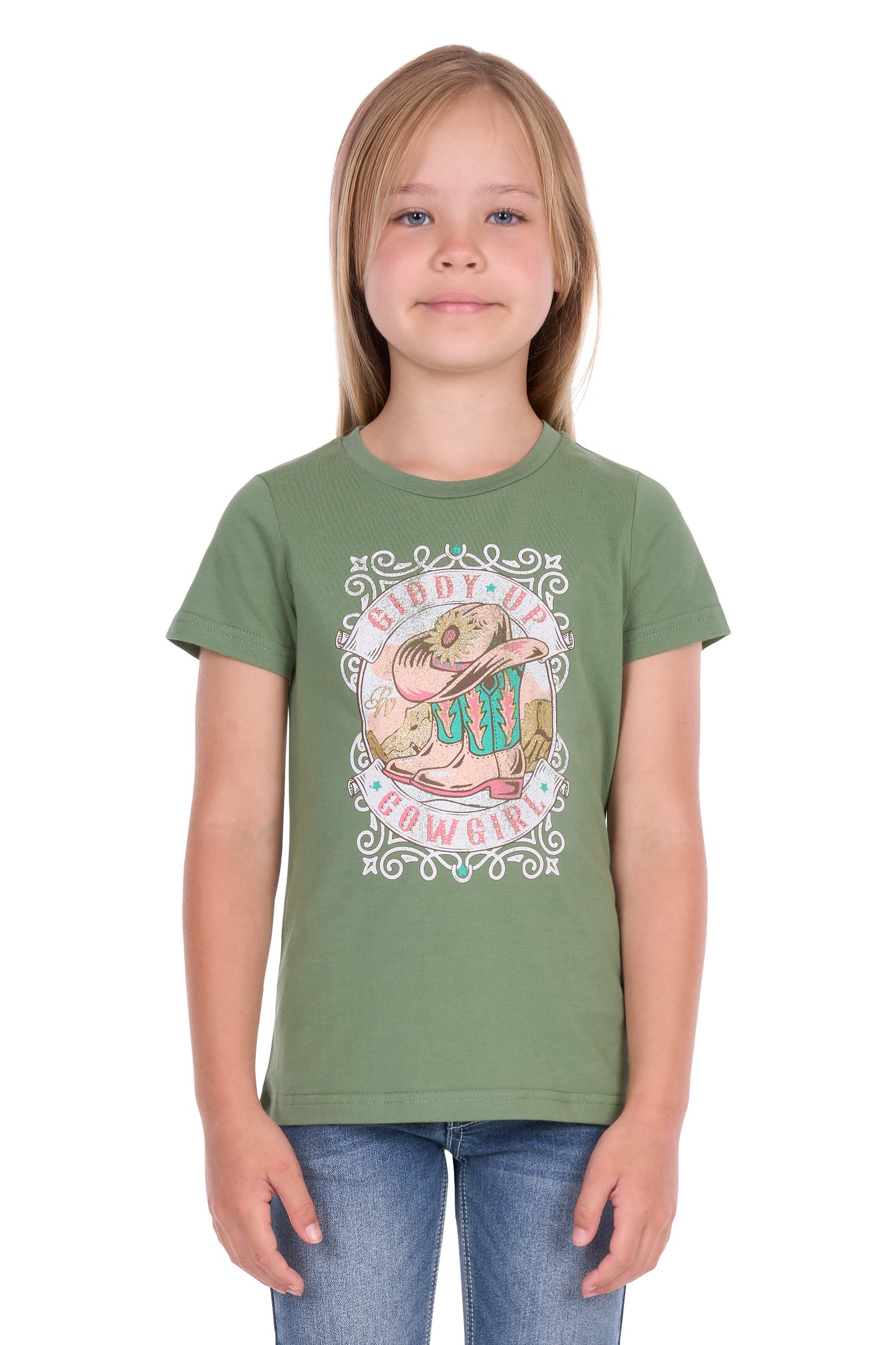 P6S5501293 Pure Western Girl's Ella SS Tee Moss