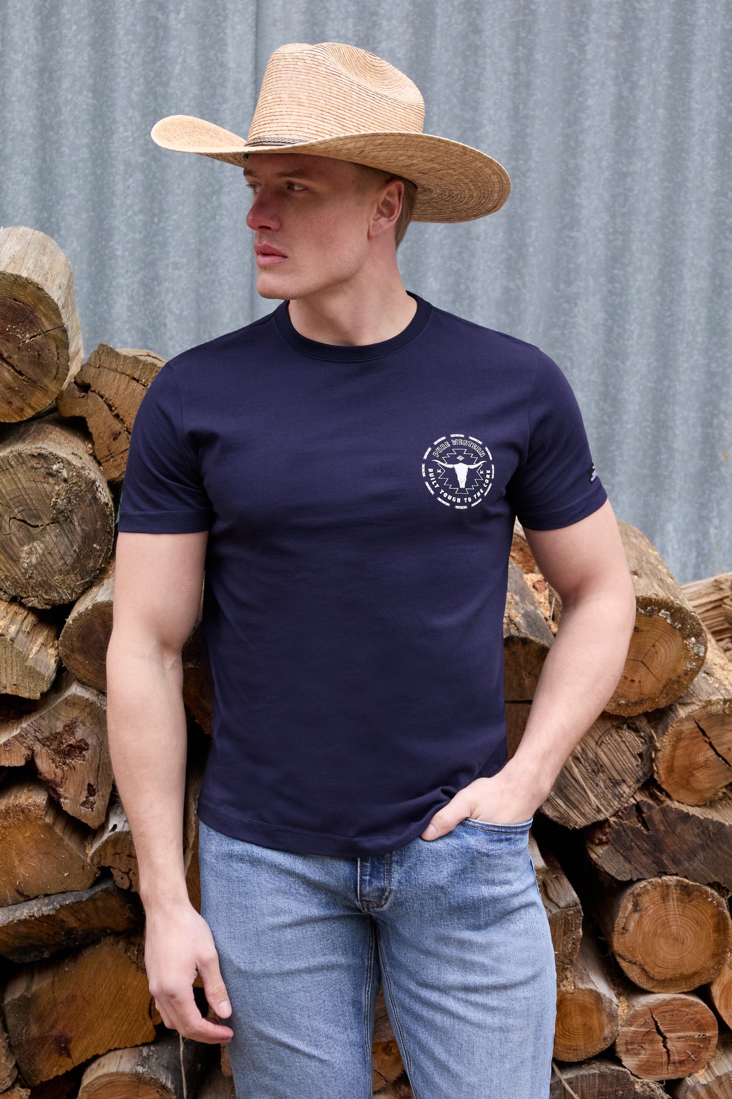 P6W1503173 Pure Western Men's Oscar SS Tee Navy