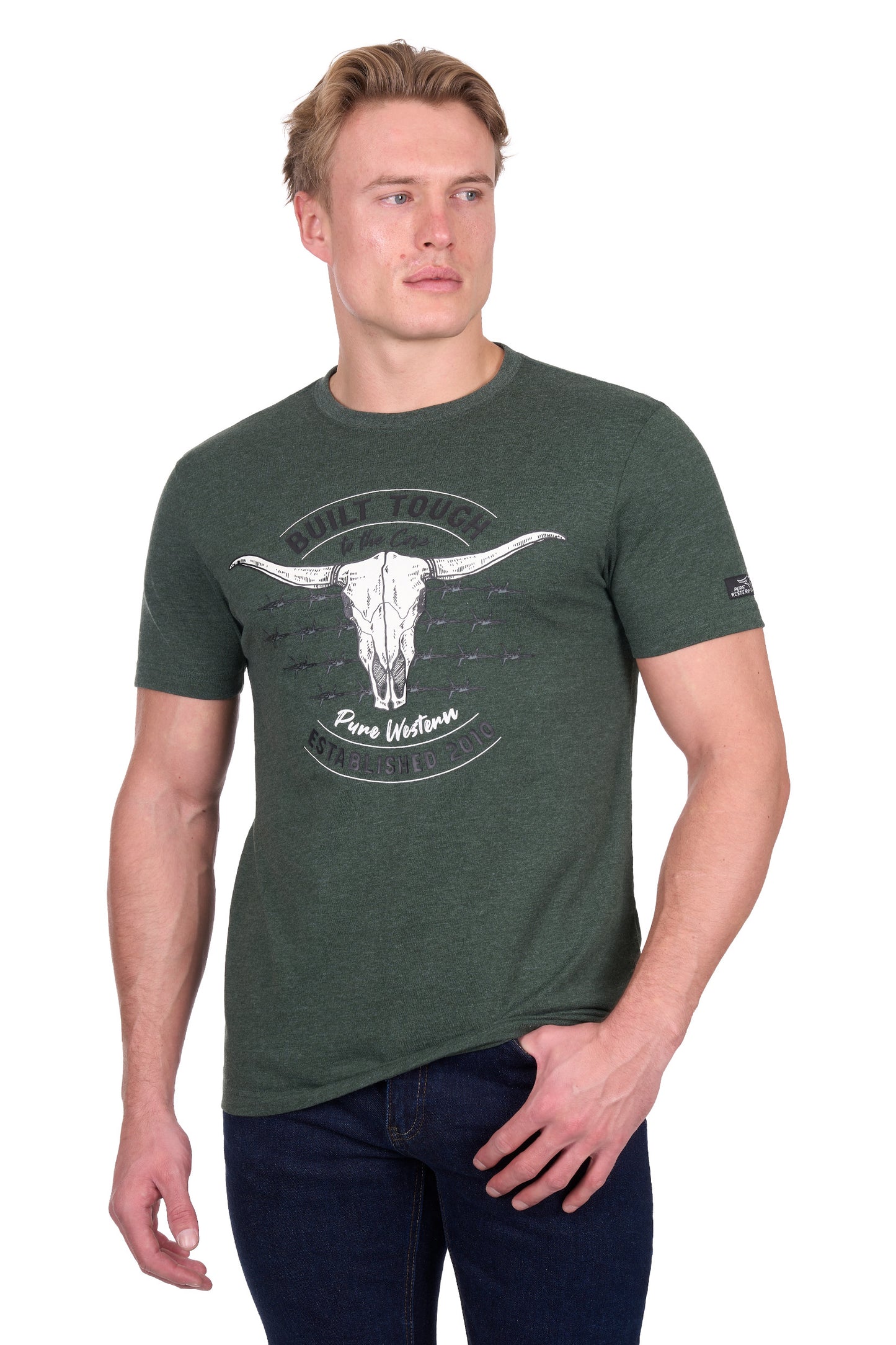 P6W1503174 Pure Western Men's Frank SS Tee Green Marle