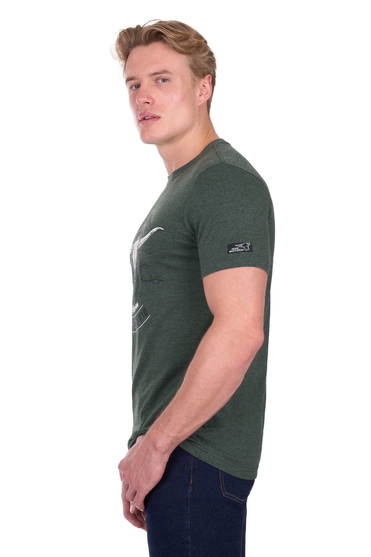 P6W1503174 Pure Western Men's Frank SS Tee Green Marle