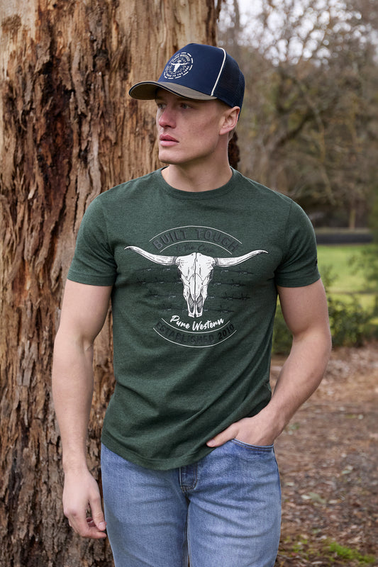 P6W1503174 Pure Western Men's Frank SS Tee Green Marle