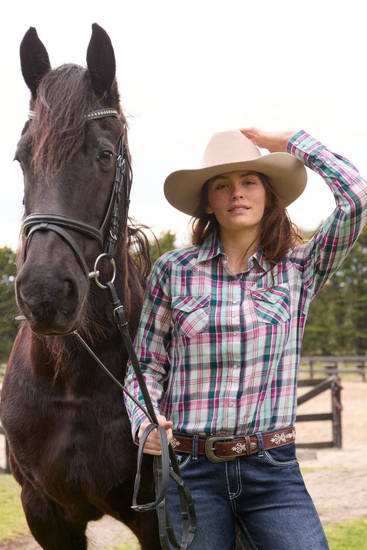 P6W2127200 Pure Western Nicola LS Shirt Pink/Turquoise