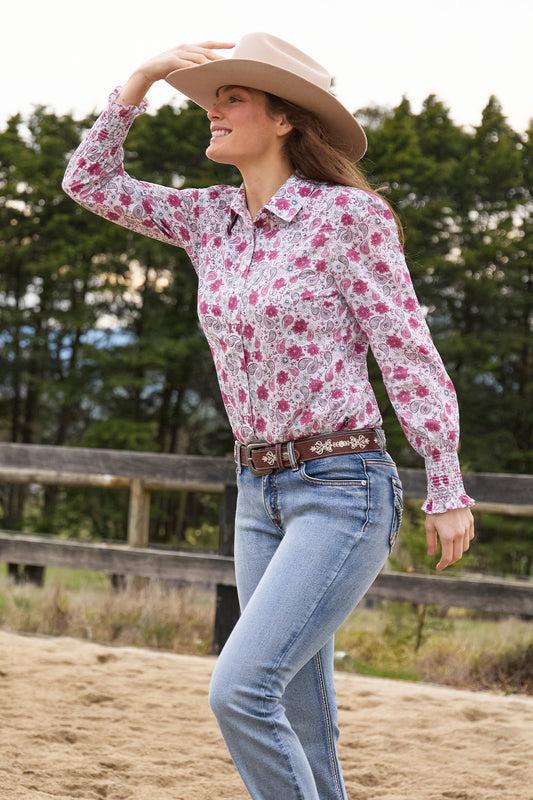 P6W2140201 Pure Western Marsha LS Shirt White/Pink