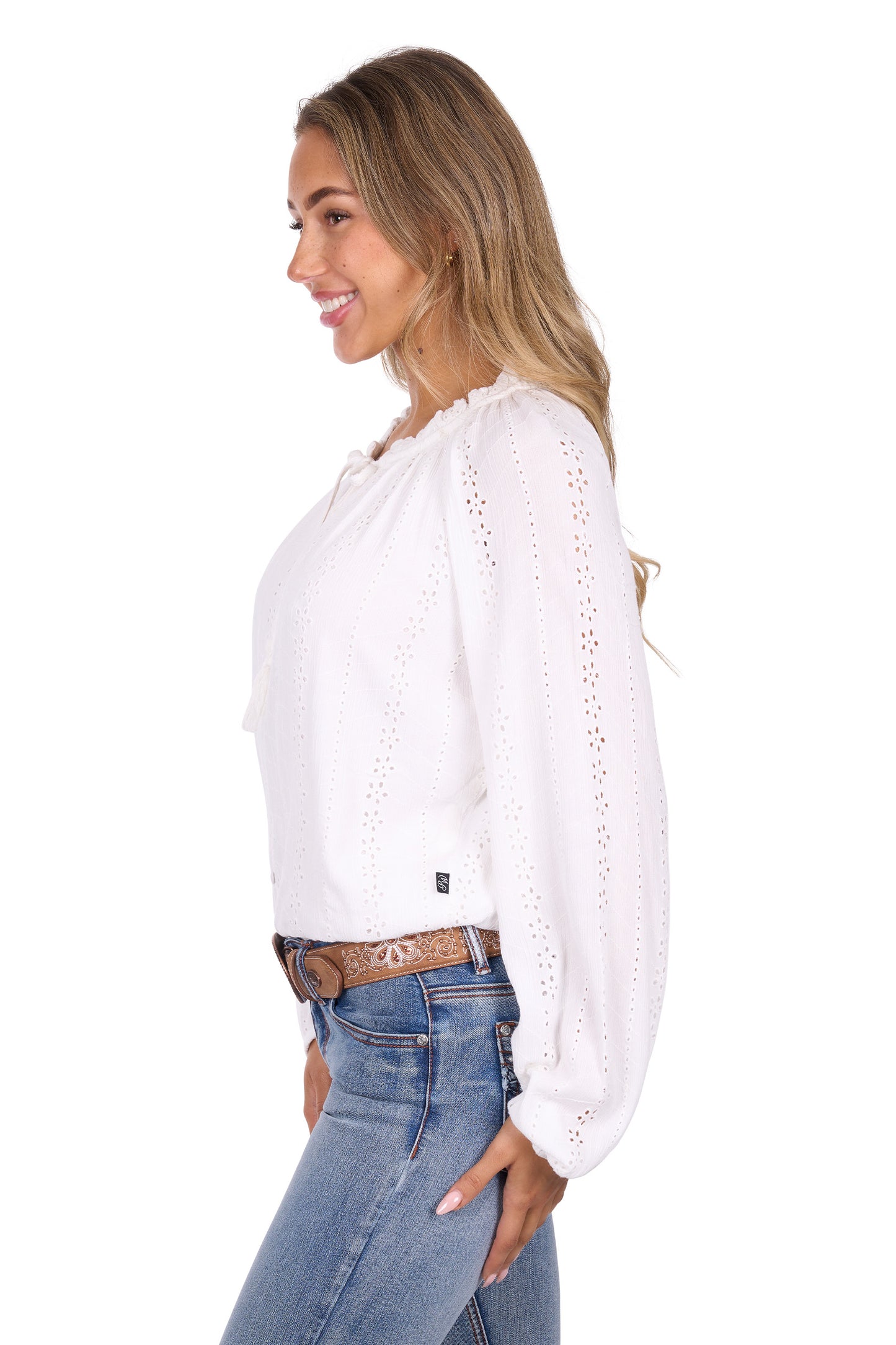 P6W2541194 Pure Western Women's Pepper L/S Blouse White
