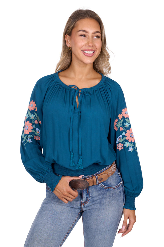 P6W2543190 Pure Western Women's Melina L/S Blouse Turquoise