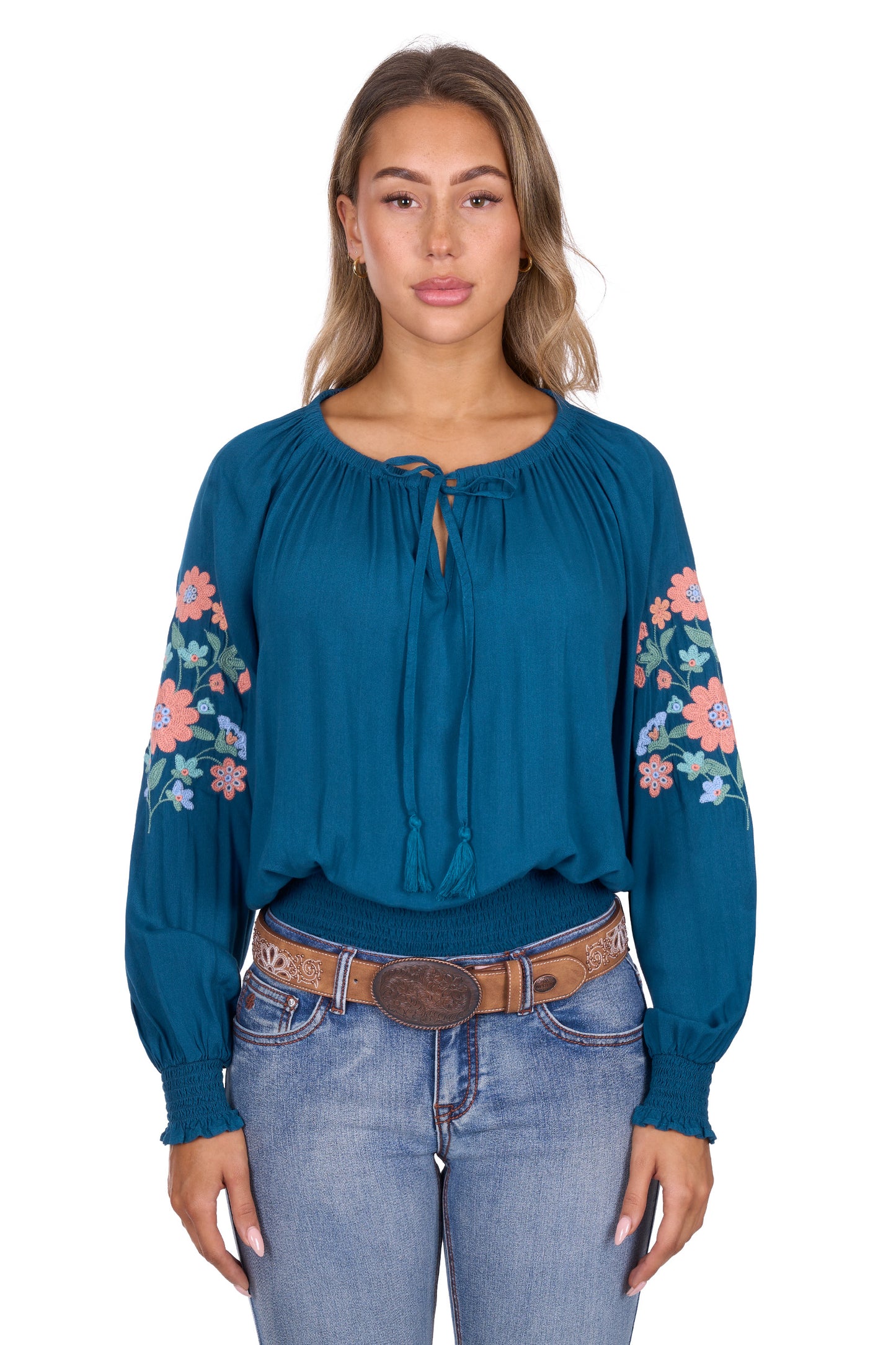 P6W2543190 Pure Western Women's Melina L/S Blouse Turquoise
