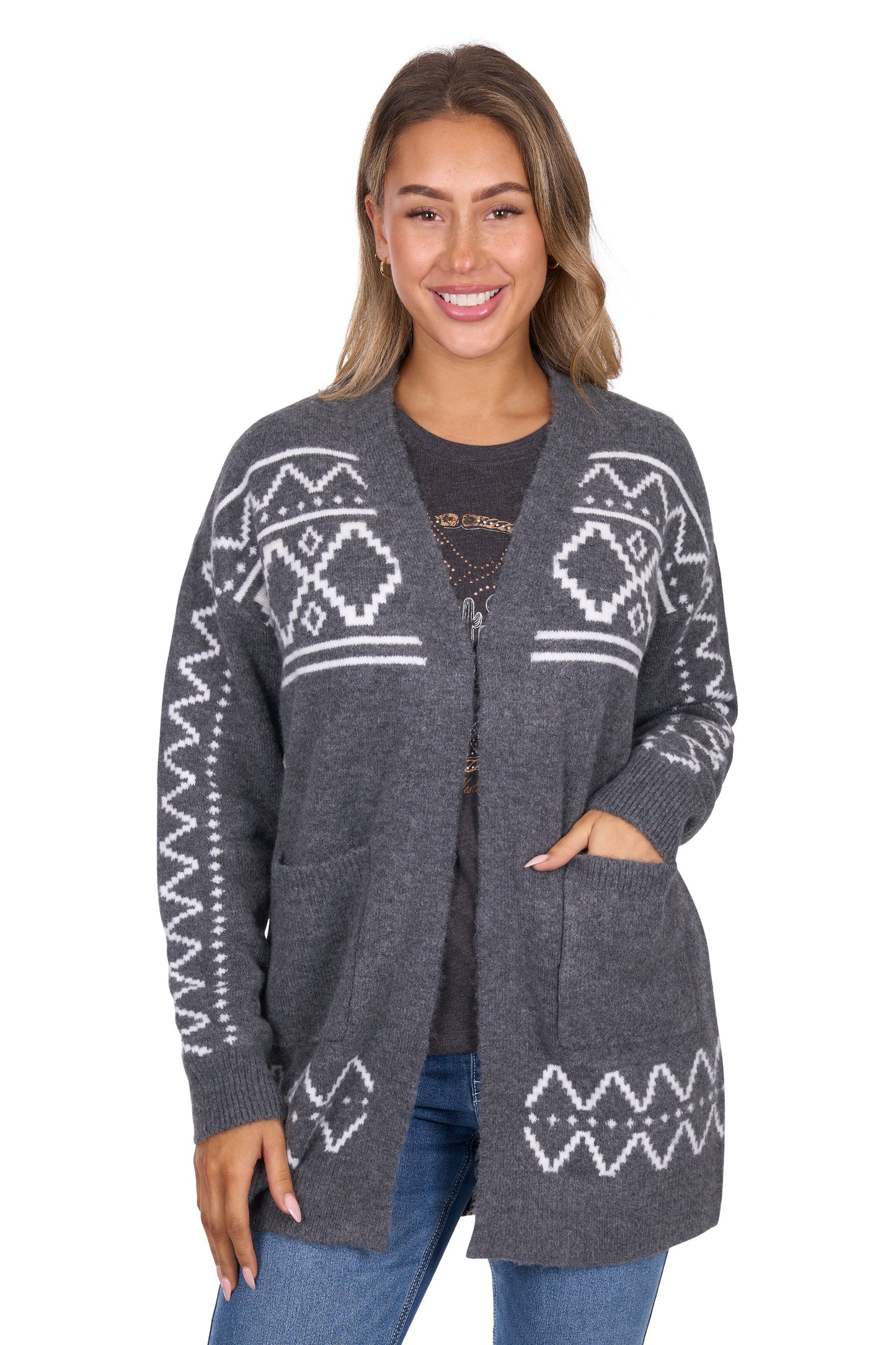 P6W2596230 Pure Western Cora Cardigan Charcoal Marle
