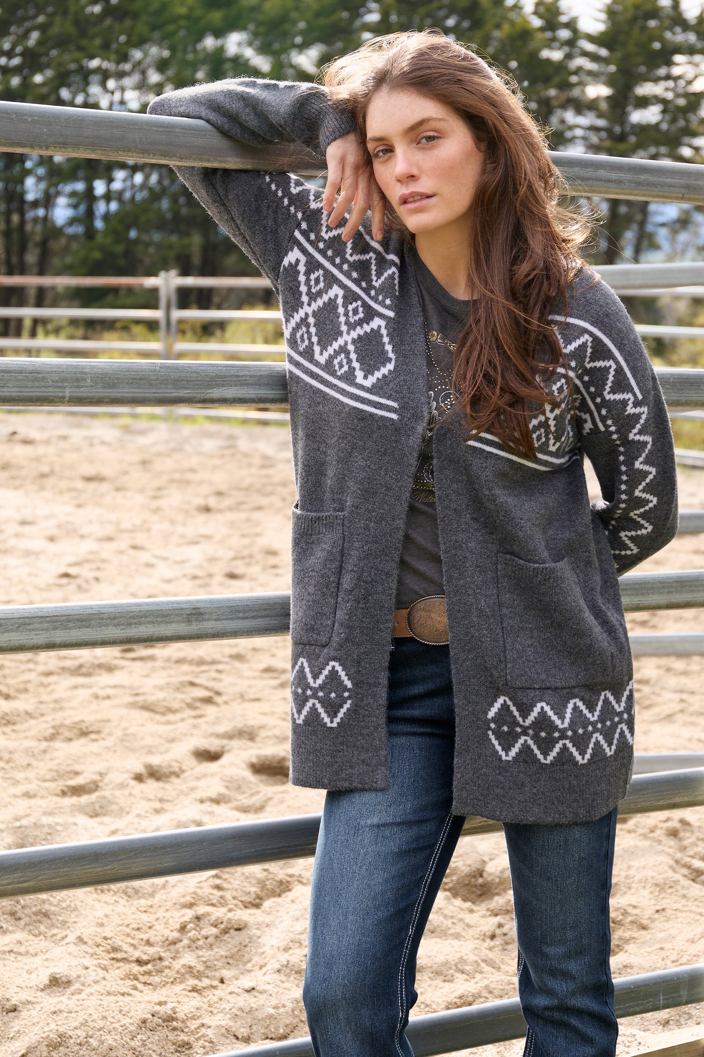 P6W2596230 Pure Western Cora Cardigan Charcoal Marle