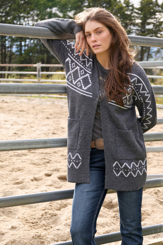 P6W2596230 Pure Western Cora Cardigan Charcoal Marle