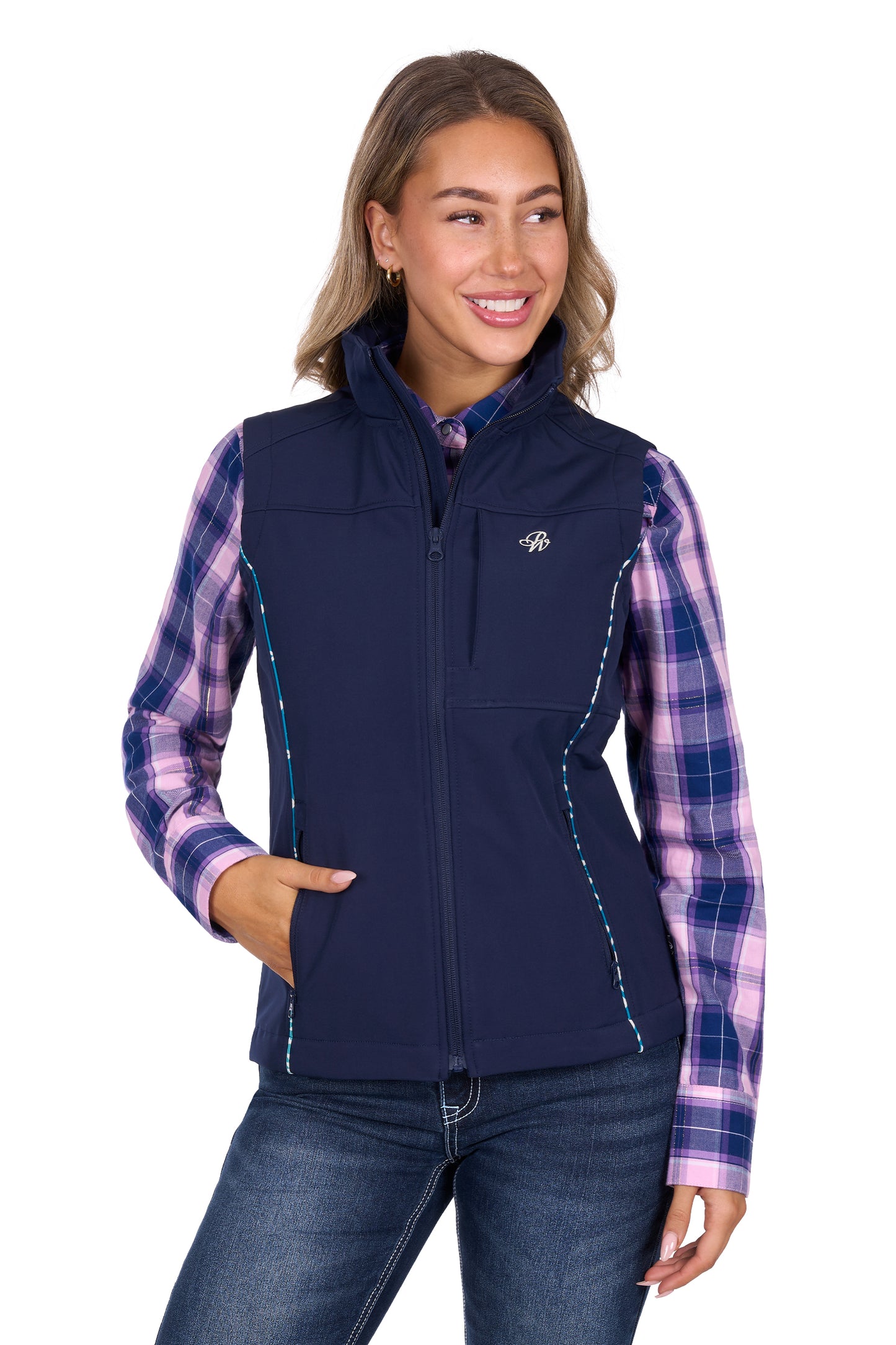 P6W2603226 Pure Western Corine Softshell Vest Navy