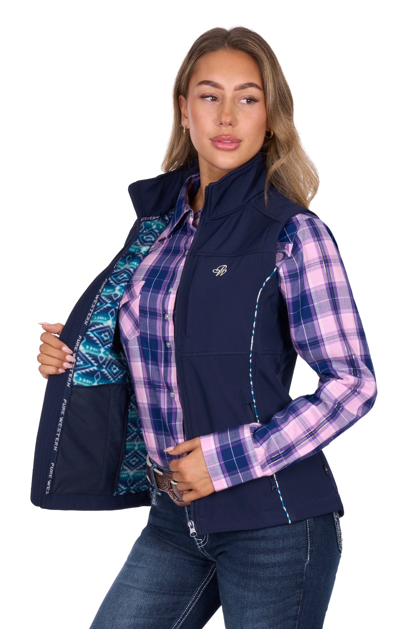 P6W2603226 Pure Western Corine Softshell Vest Navy