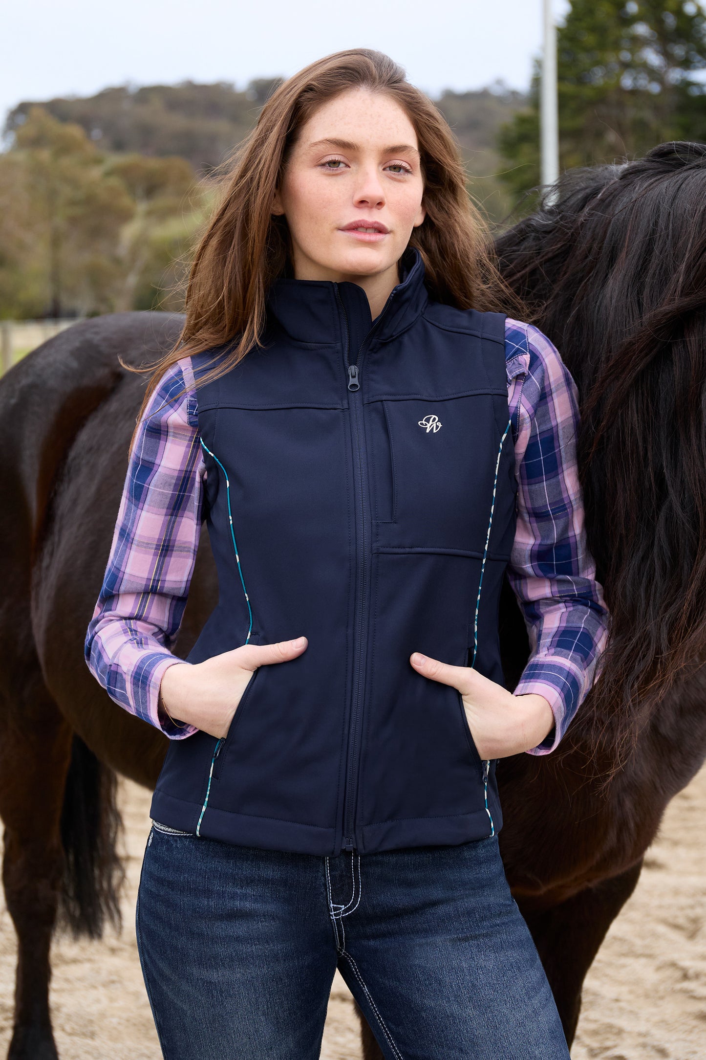 P6W2603226 Pure Western Corine Softshell Vest Navy