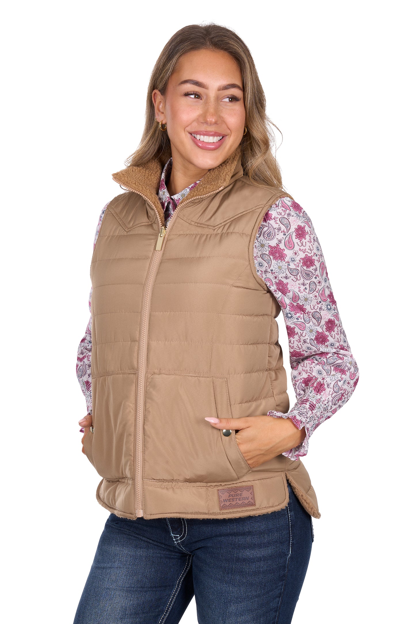 P6W2606222 Pure Western Women's Sherri Rev Vest Tan