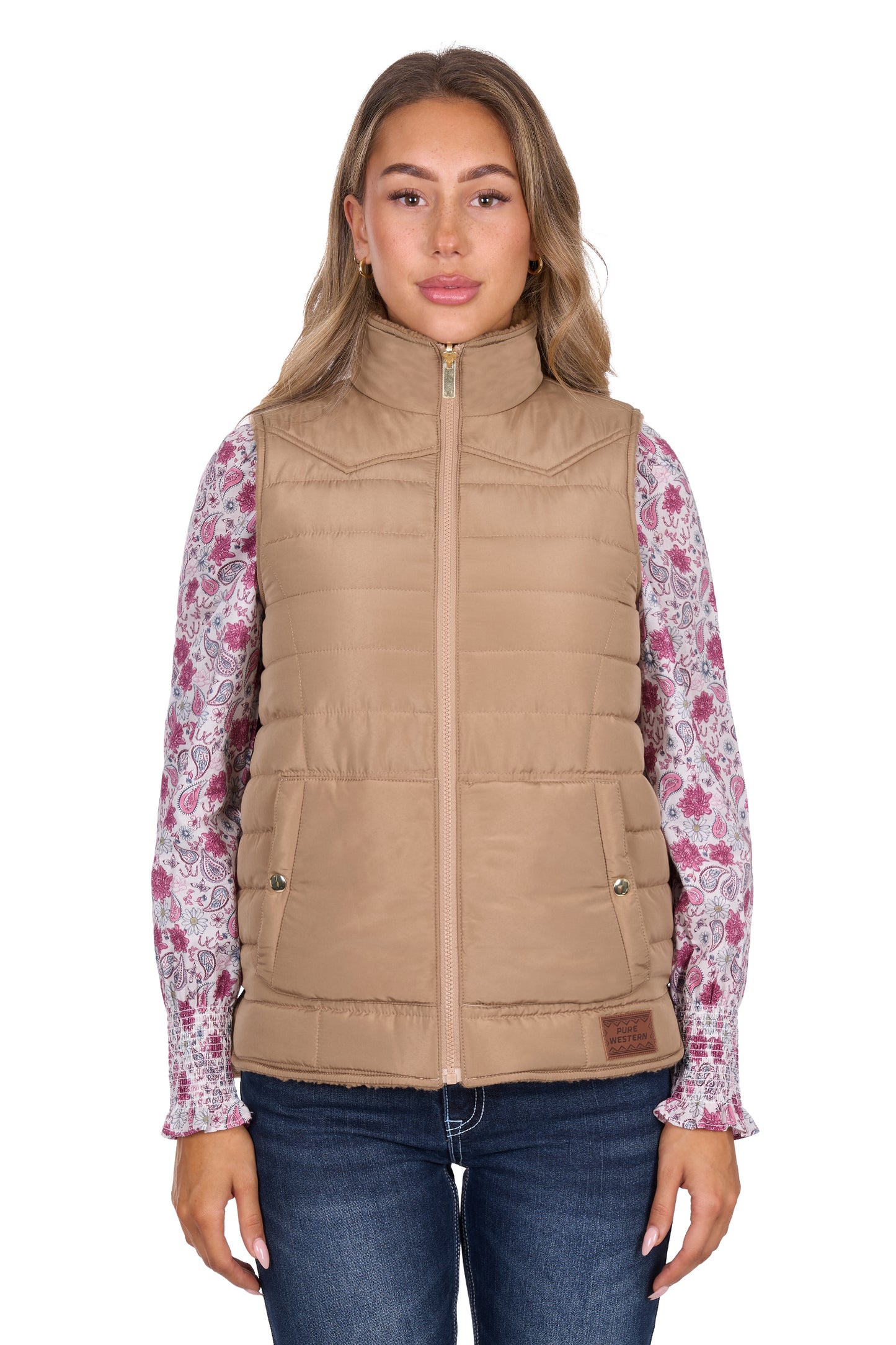 P6W2606222 Pure Western Women's Sherri Rev Vest Tan