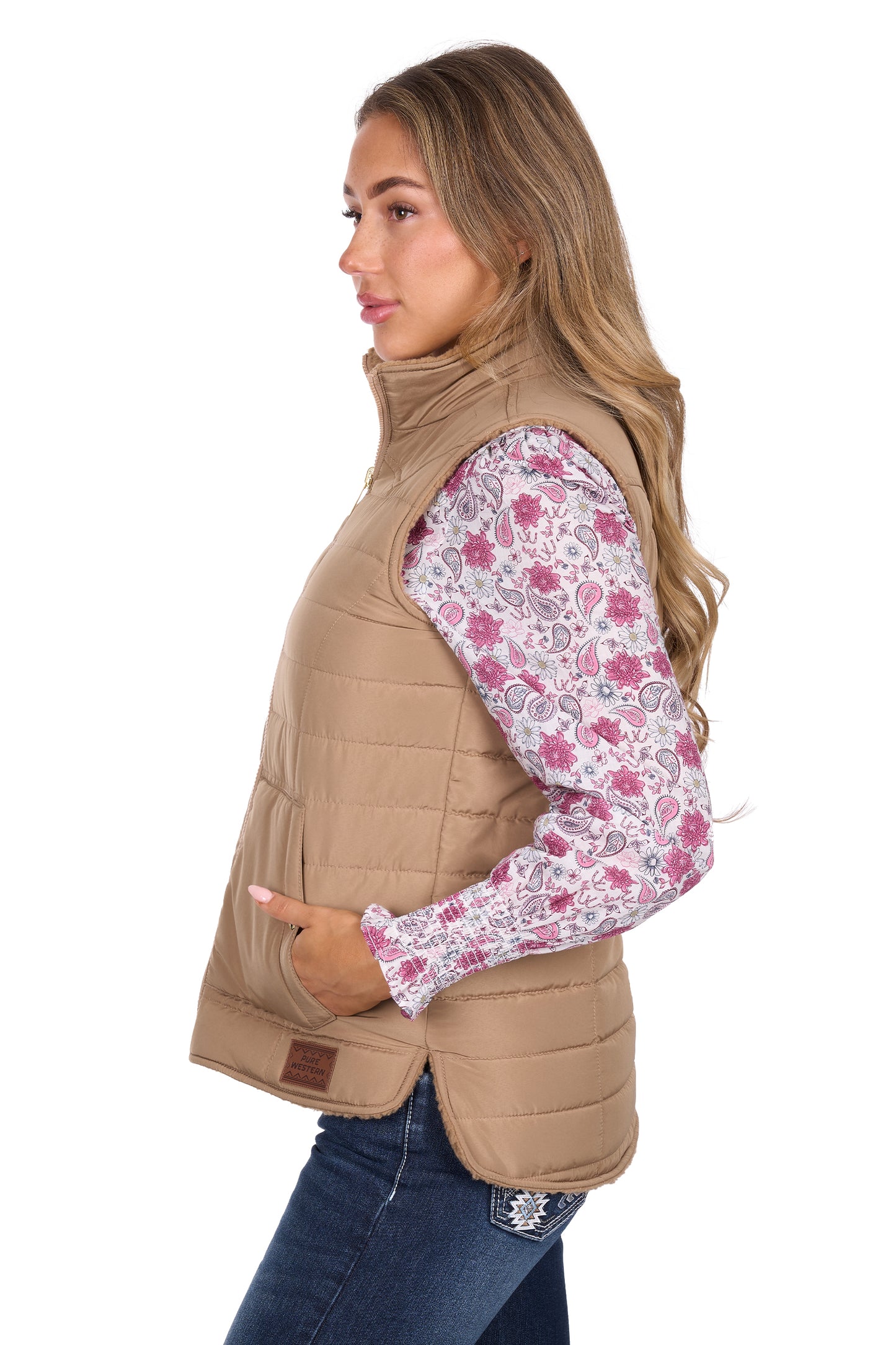 P6W2606222 Pure Western Women's Sherri Rev Vest Tan