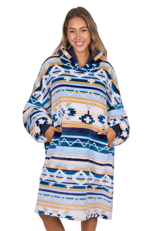 P6W2935SNU Pure Western Aztec  Snuggle Hoodie Natural/Blue