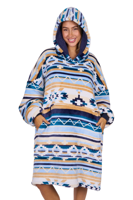 P6W2935SNU Pure Western Aztec  Snuggle Hoodie Natural/Blue