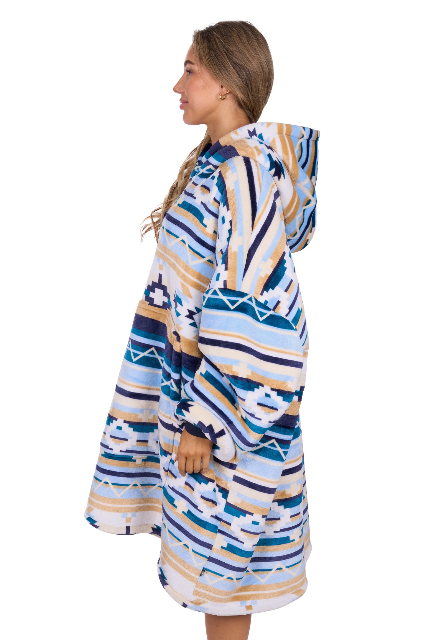 P6W2935SNU Pure Western Aztec  Snuggle Hoodie Natural/Blue