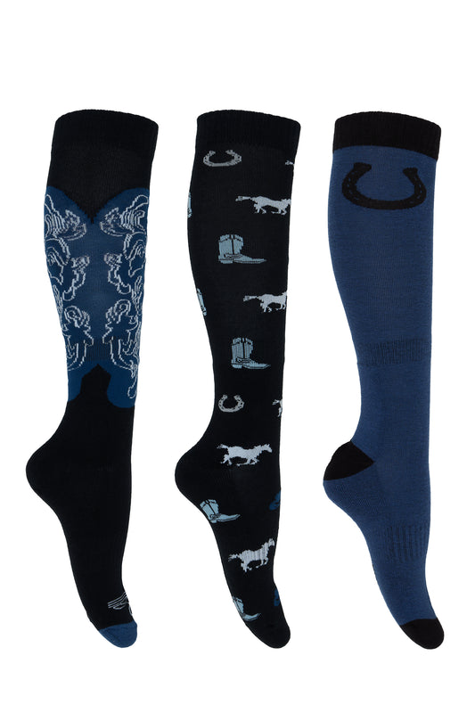 PCP2922SOC Pure Western Riding Socks 3 Pack Blues