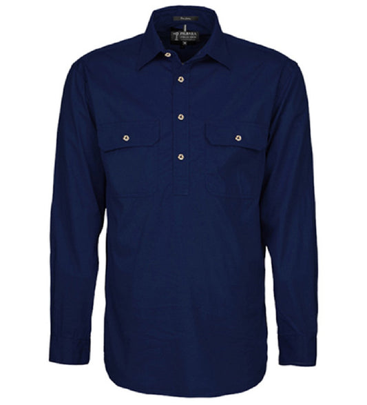 RM200CF Pilbara Men's Half Button Work Shirt Long Sleeve Navy