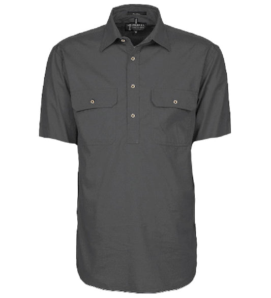 RM200CFS Pilbara Men's Half Button Work Shirt Short Sleeve Charcoal