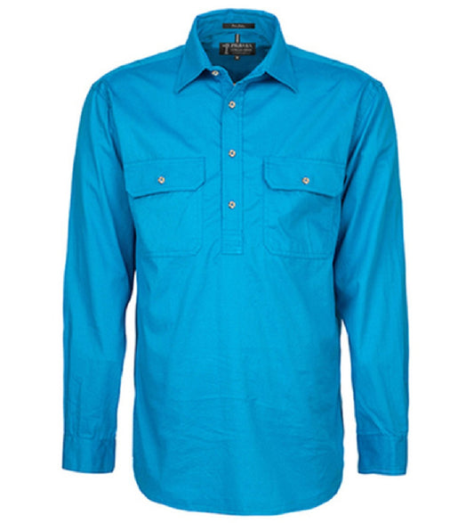RM200CF Pilbara Men's Half Button Work Long Sleeve Shirt Azure