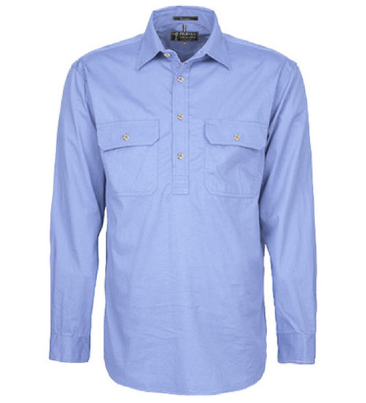 RM200CF Pilbara Men's Half Button Work Long Sleeve Shirt-Pale Blue