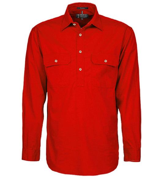 RM200CF Pilbara Men's Half Button Work Long Sleeve Shirt Red