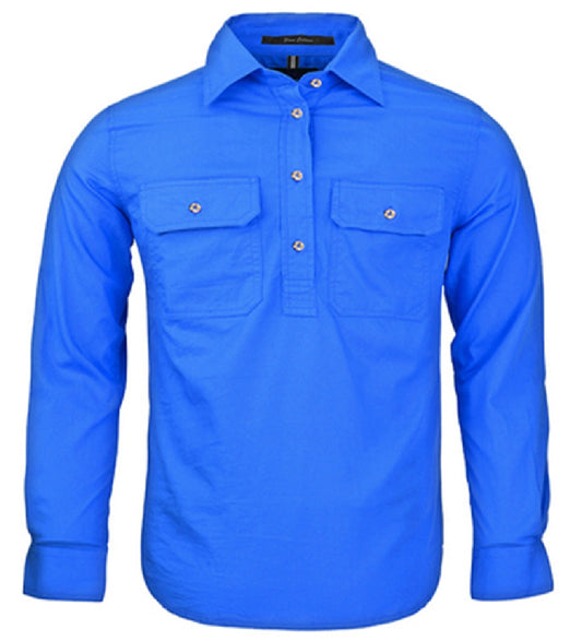 RM400CF Pilbara Kid's Closed Front L/S Shirt Cobalt
