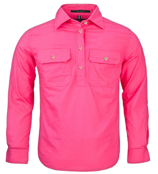RM400CF Pilbara Kid's Closed Front L/S Shirt Hot Pink