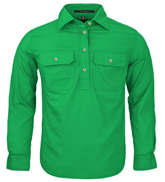 RM400CF Pilbara Kid's Closed Front L/S Shirt Kelly Green