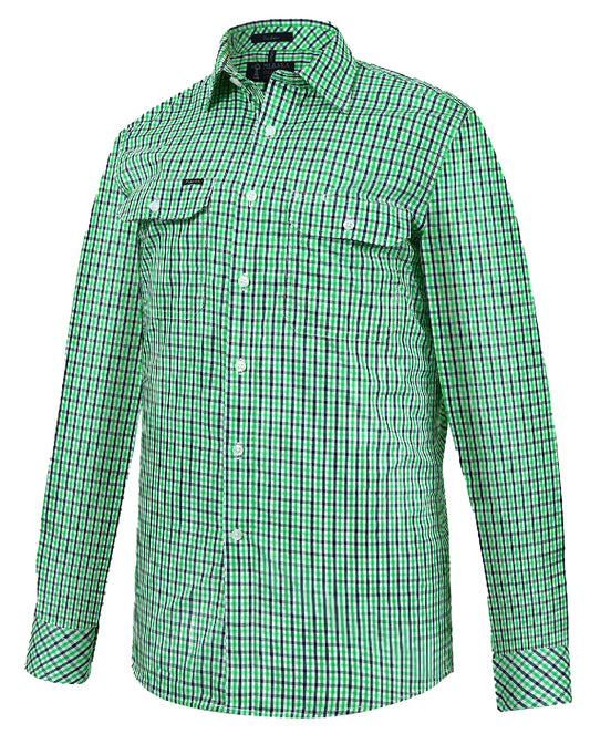 RMPC060.ENW Pilbara Men's L/S Shirt Check Emerald/Navy & White