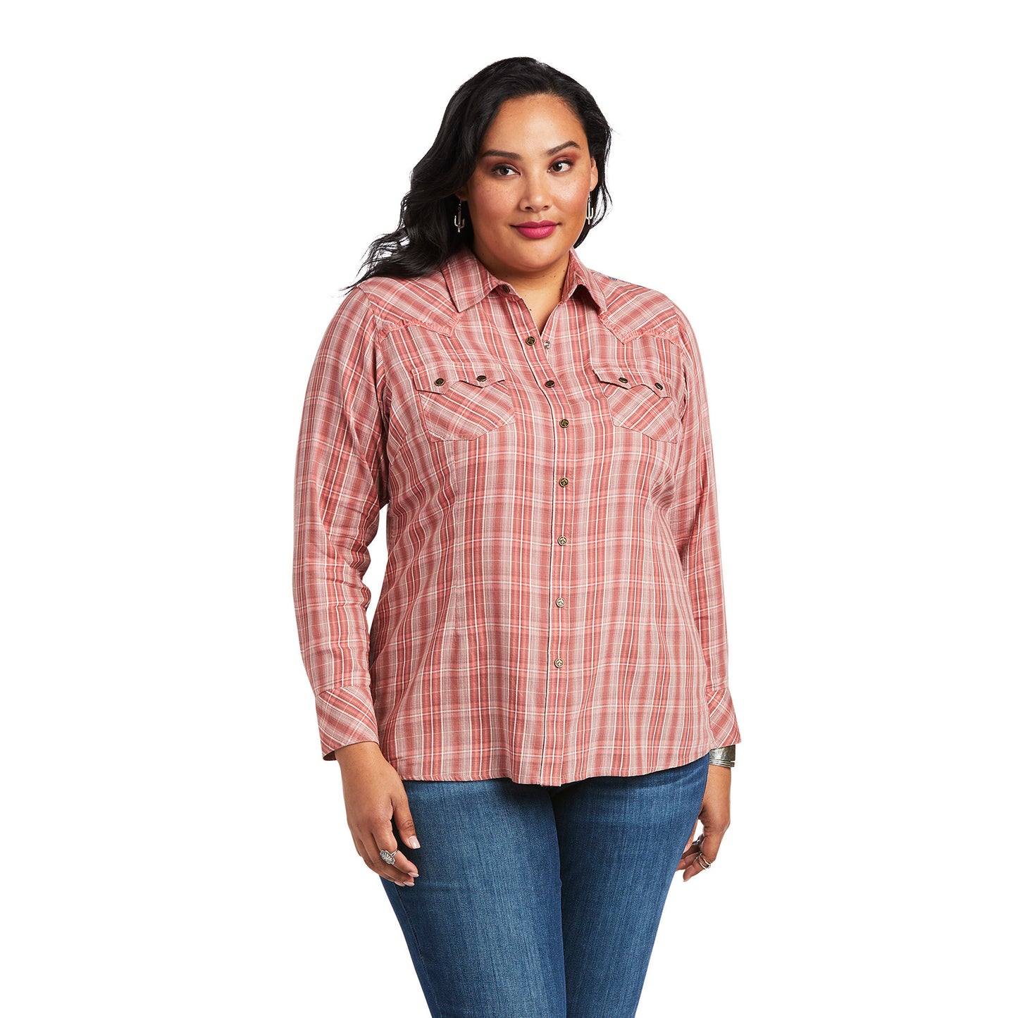 10039844 Ariat Women's Antique Thunderbird Plaid LS Shirt