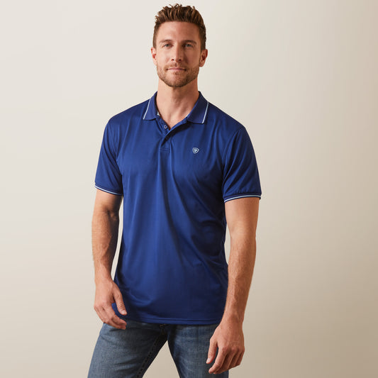 10044345 Ariat Mens Logo Fitted SS Polo Cloudburst Blue