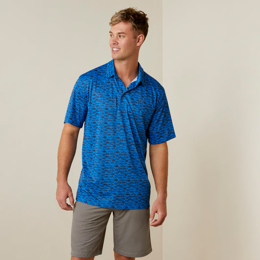 10045030 Ariat Mens All Over Print SS Polo Cendre Blue